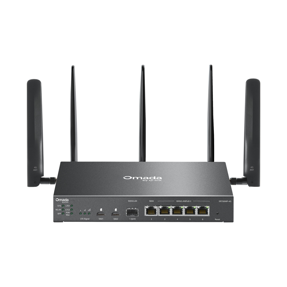 TP-Link Omada 4G+ Cat6 AX3000 Gigabit VPN Gateway with 4-Port PoE+ (ER706WP-4G)
