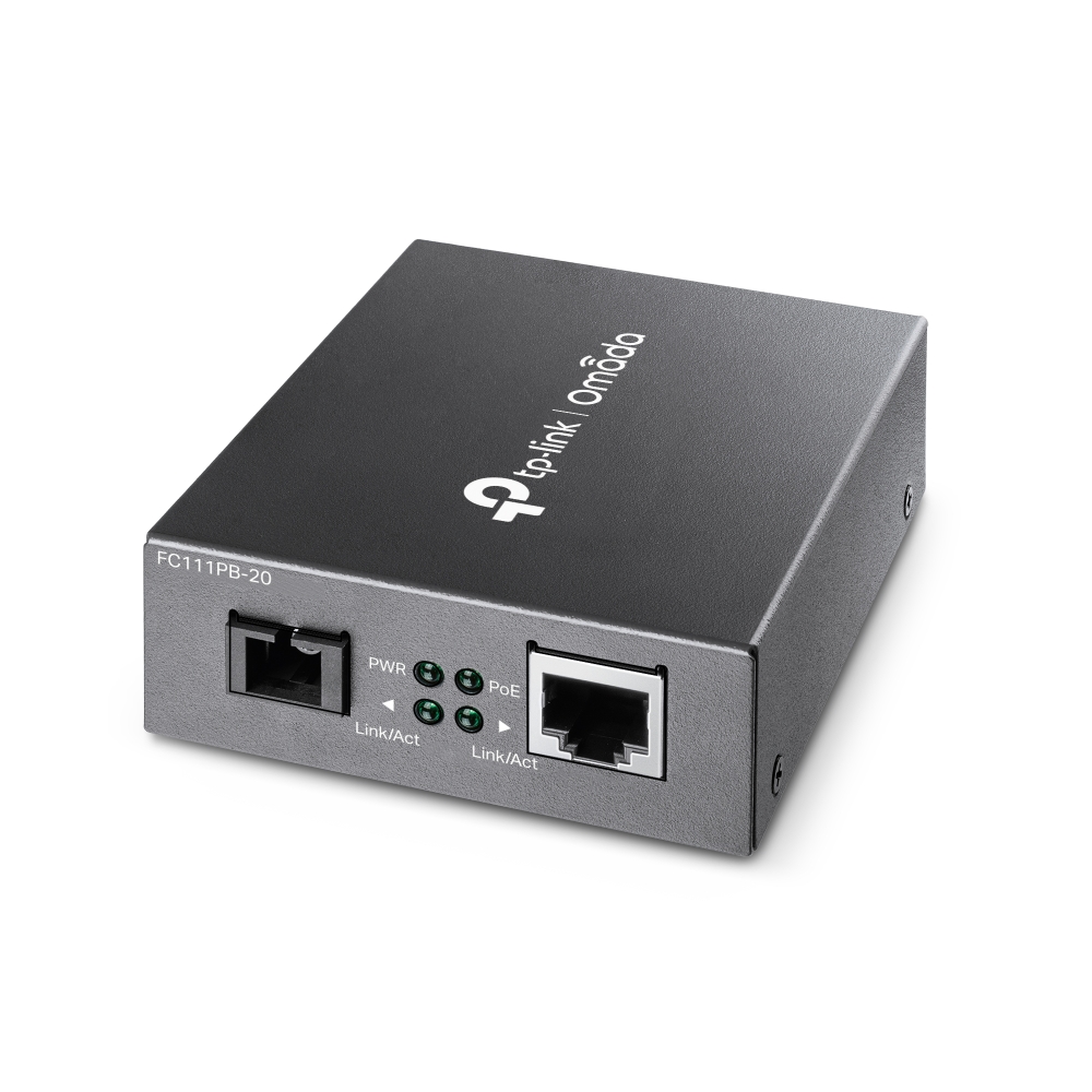 TP-Link Omada 10/100 Mbps RJ45 to 100 Mbps Single-mode SC WDM Bi-Directional Fiber Converter With 1-Port PoE (FC111PB-20)
