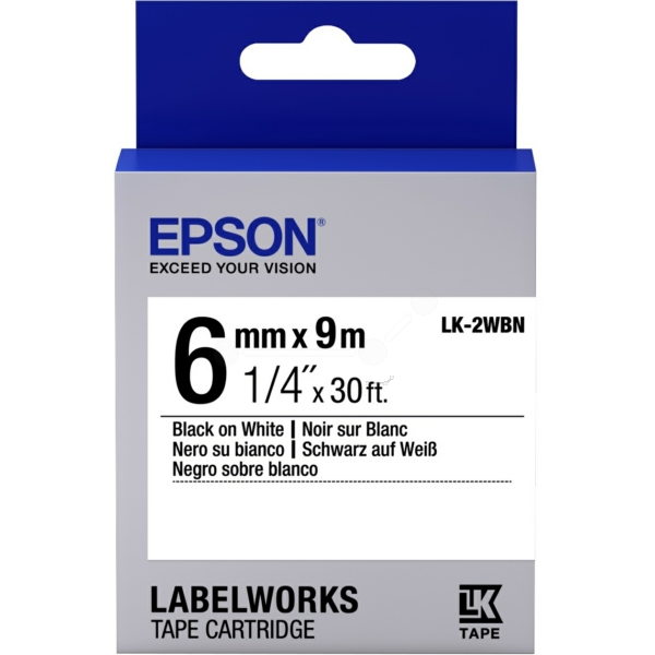 Epson LK-2WBN LabelWorks Tape - 6mm Black on White Tape