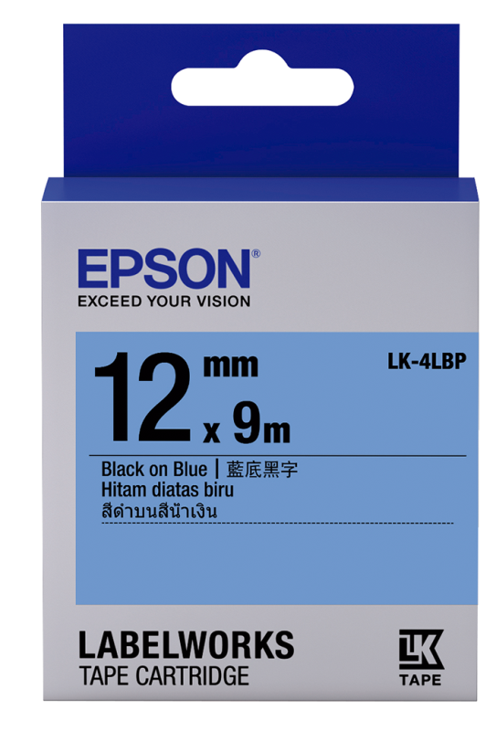 Epson LK-4LBP LabelWorks Tape - 12mm Black on Blue (Pastel) Tape