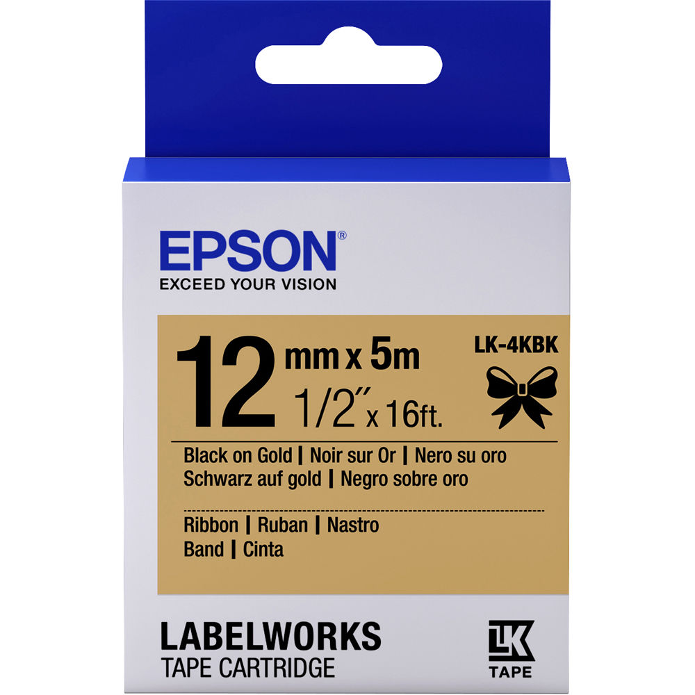 Epson LK-4KBK LabelWorks Tape - 12mm Black on Gold Satin Ribbon