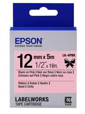 Epson LK-4PBK LabelWorks Tape - 12mm Black on Pink Ribbon