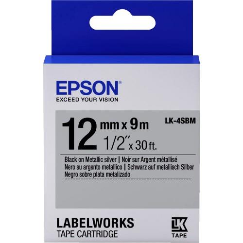 Epson LK-4SBM LabelWorks Tape - 12mm Black on Silver (Metallic) Tape