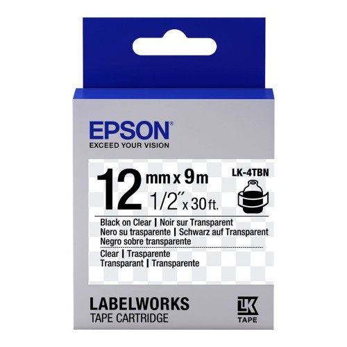Epson LK-4TBN LabelWorks Tape - 12mm Black on Transparent Tape