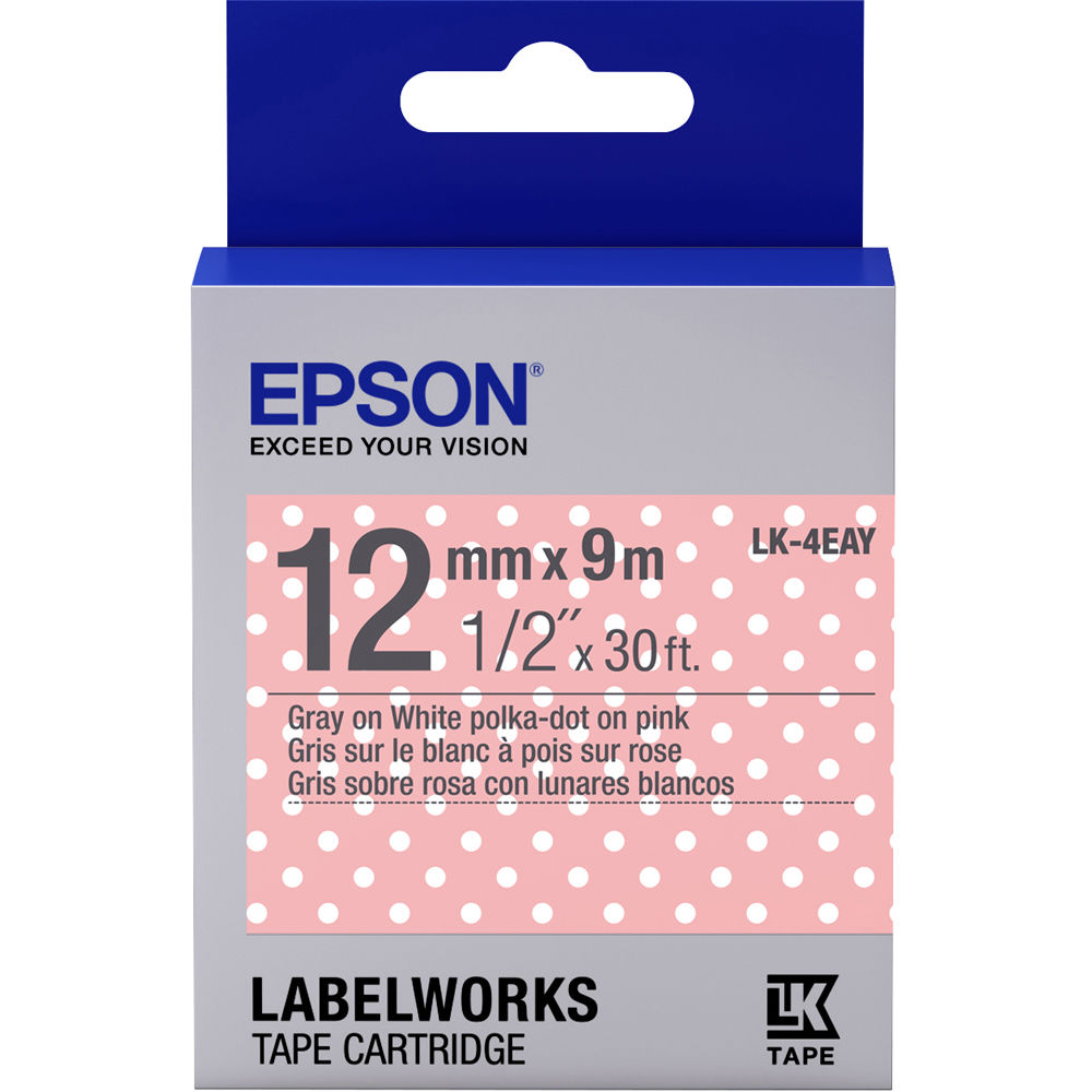 Epson LK-4EAY LabelWorks Tape - 12mm Gray on PolkaDot Pink Tape