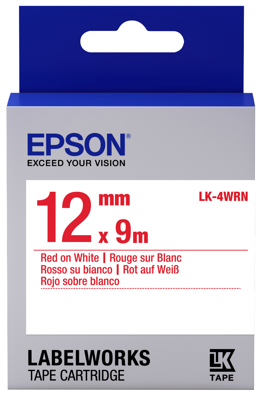 Epson LK-4WRN LabelWorks Tape - 12mm Red on White Tape