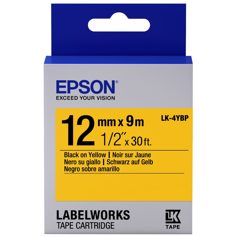 Epson LK-4YBP LabelWorks Tape - 12mm Black on Yellow Tape