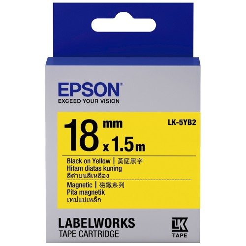 Epson LK-5YB2 LabelWorks Tape - 18mm Black On Yellow Magnetic