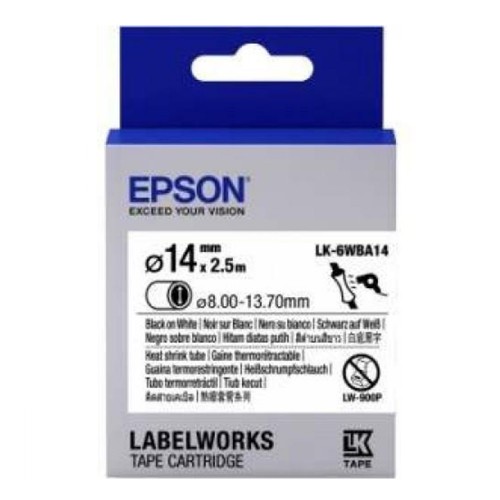 Epson LK-6WBA14 LabelWorks Tape - 14mm Black on White, Heat Shrink, DIA.1