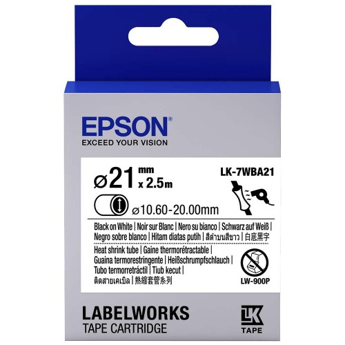 Epson LK-7WBA21 LabelWorks Tape - 21mm Black on White, Heat Shrink Tape