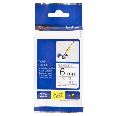 Brother TZe-FX211 Black on White (6mm) Flexible Identification Tape