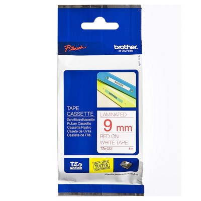 Brother TZe-222 Red on White (9mm) Tape