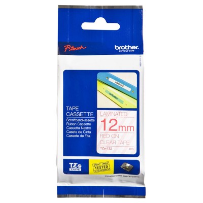Brother TZe-132 Red on Clear (12mm) Tape