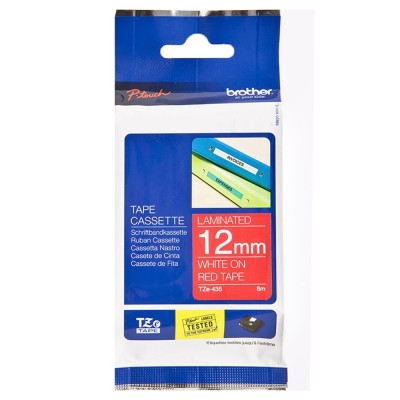 Brother TZe-435 White on red (12mm) Tape