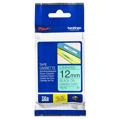 Brother TZe-731 Black on Green (12mm) Tape