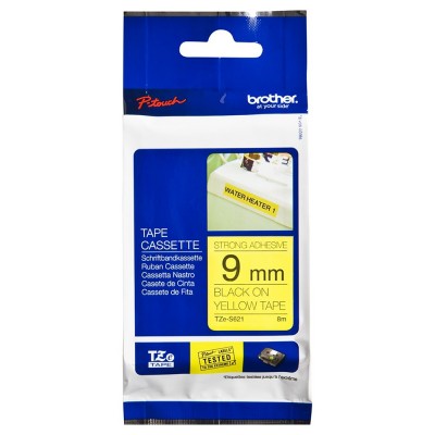 Brother TZe-S621 Black on Yellow (9mm) Strong Adhesive Tape