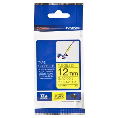 Brother TZe-FX631 Black on Yellow (12mm) Flexible Identification Tape