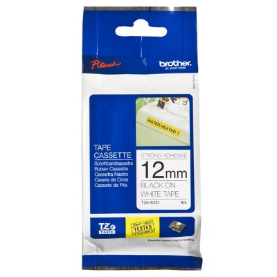 Brother TZe-S231 Black on White (12mm) Strong Adhesive Tape