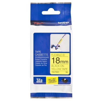 Brother TZe-FX641 Black on Yellow (18mm) Flexible Identification Tape