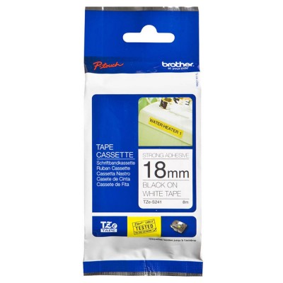 Brother TZe-S241 Black on White (18mm) Strong Adhesive Tape