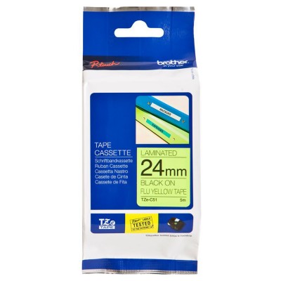 Brother TZe-C51 Black on Fluorescent Yellow (24mm) Tape