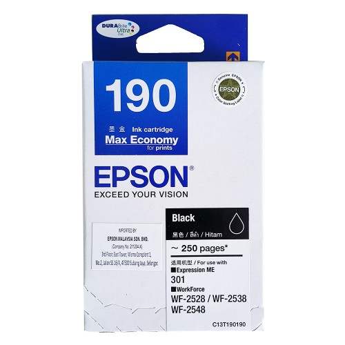Epson 190 (C13T190190) Black Pigment Ink Cartridge (For ME-301, WF-2538)