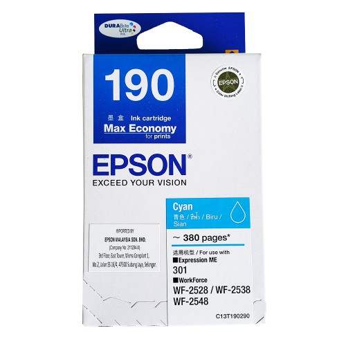Epson 190 (C13T190290) Cyan Pigment Ink Cartridge (For ME-301, WF-2538)