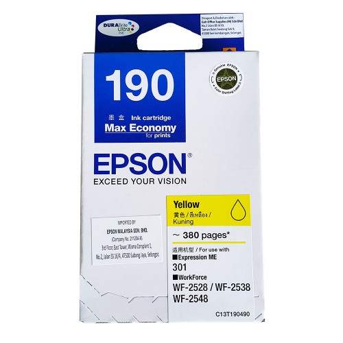 Epson 190 (C13T190490) Yellow Pigment Ink Cartridge (For ME-301, WF-2538)