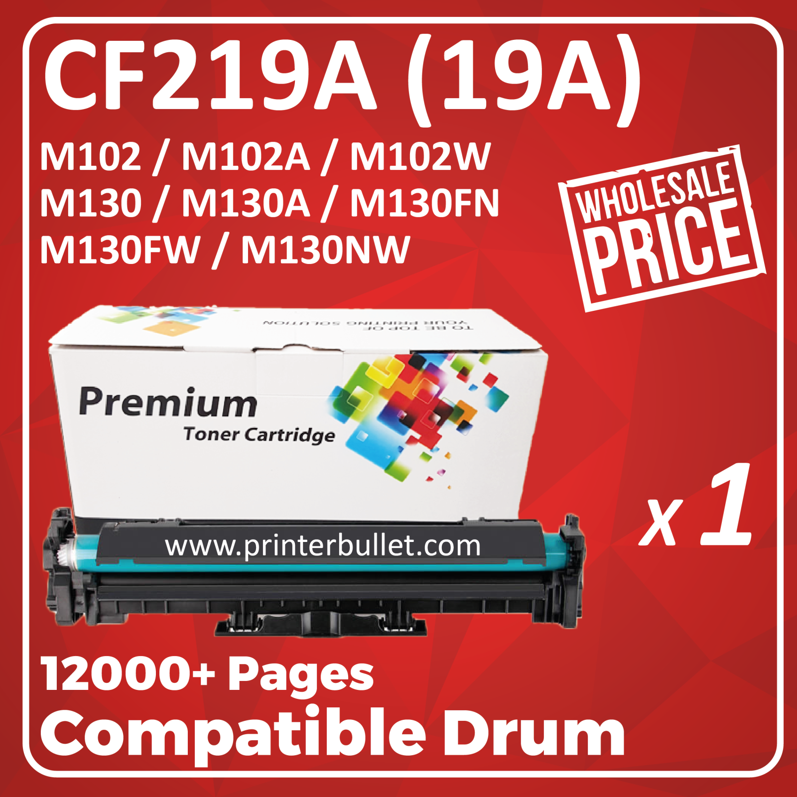 Compatible HP CF219A (19A) Black Drum Toner Cartridge