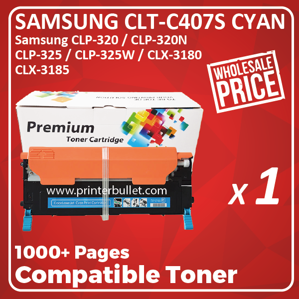 Compatible Samsung CLT-C407 Cyan Toner Cartridge