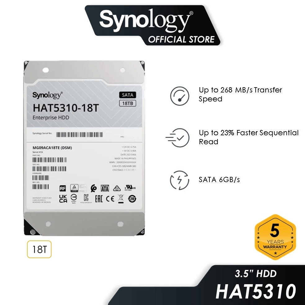 Synology 18TB HAT5310 SATA III 3.5" Internal Enterprise HDD
