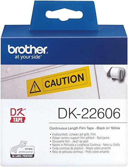 Brother DK22606 Black on Yellow Continuous Length Film - 62mm x 15.24m