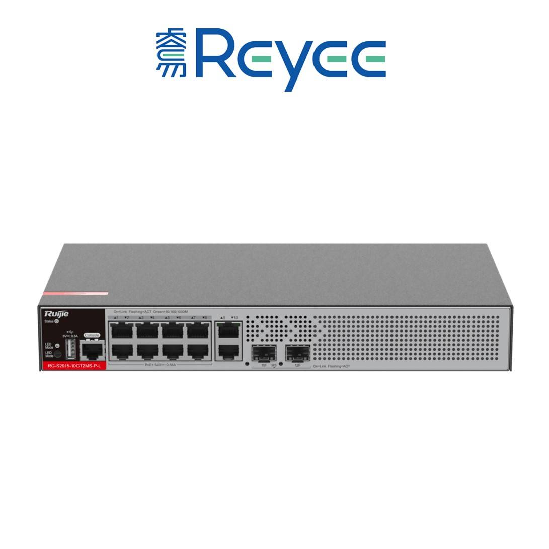 RUIJIE RG-S2915-10GT2MS-P-L ENT MANAGED POE+ SWITCH, 10 GE PORT, 2 X 2.5G SFP (NON COMBO) 8 POE PORT