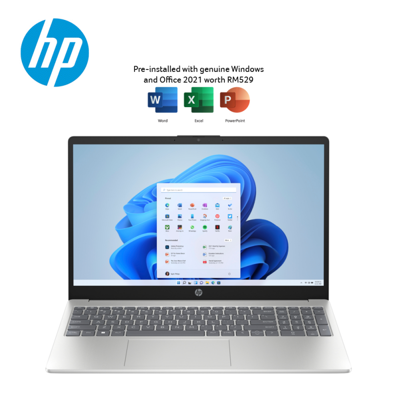 HP 15-Fc0045AU 15.6" FHD Laptop Natural Silver ( Ryzen 5 7520U, 8GB, 512GB SSD, ATI, W11, HS )