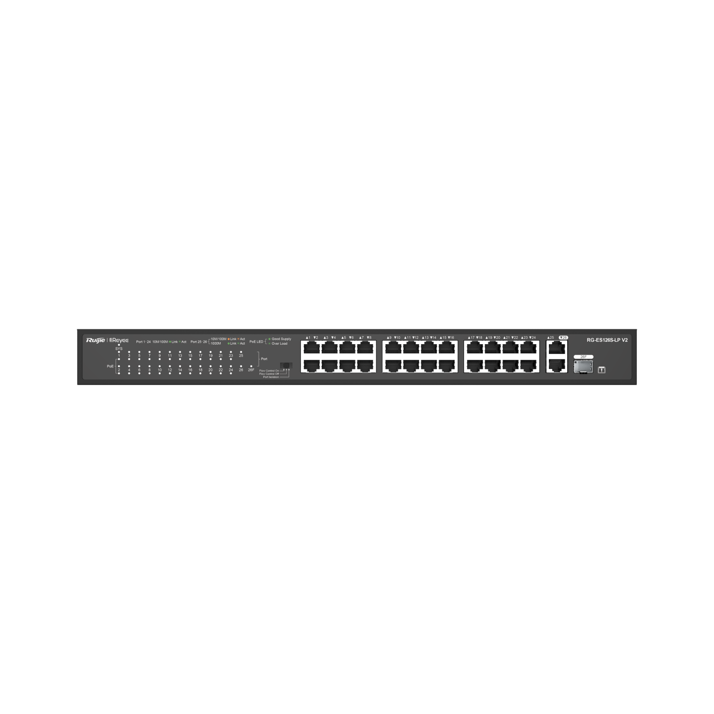Ruijee Reyee RG-ES126S-LP V2 24-Port 10/100 Mbps with 2-Port Gigabit Rackmount PoE Switch