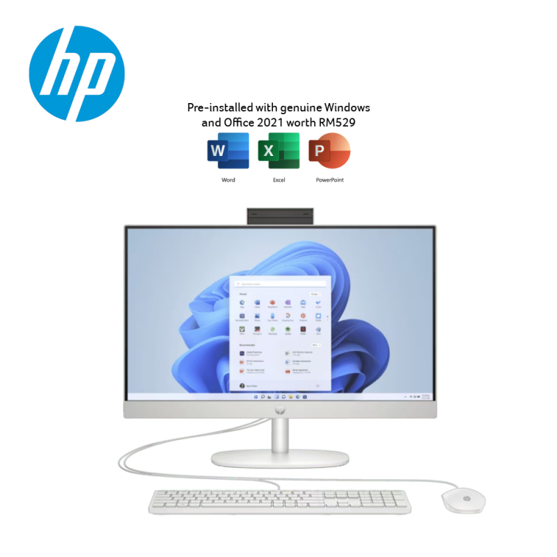 HP 24-Cr0033d 23.8" FHD All-In-One Desktop PC Shell White ( N100, 8GB, 512GB SSD, Intel, W11, HS )