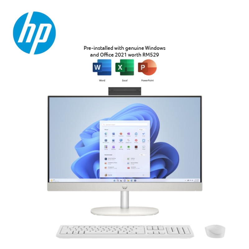 HP 24-Cr0025d 23.8" FHD All-In-One Desktop PC Shell White ( I5-1335U, 8GB, 512GB SSD, Intel, W11, HS )
