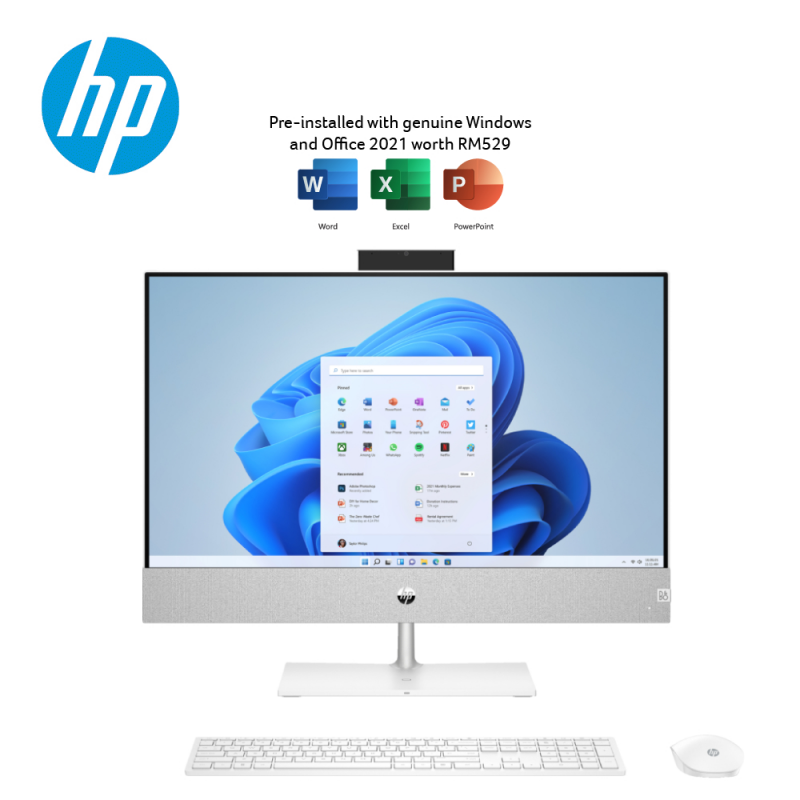 HP Pavilion 24-CA2001D 23.8" FHD All-In-One Desktop PC Snowflake White ( I5-13400T, 8GB, 512GB SSD, Intel, W11, HS )