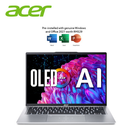 Acer Swift GO 14 SFG14-73-9249 14" 2.8K OLED Laptop Pure Silver ( CU9-185H, 16GB, 1TB, Intel Arc, W11, HS+M365 )