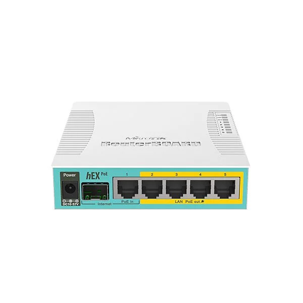 Mikrotik hEX PoE 5x Gigabit Ethernet with PoE output for four ports, SFP, USB, 800MHz CPU, 128MB RAM, RouterOS L4