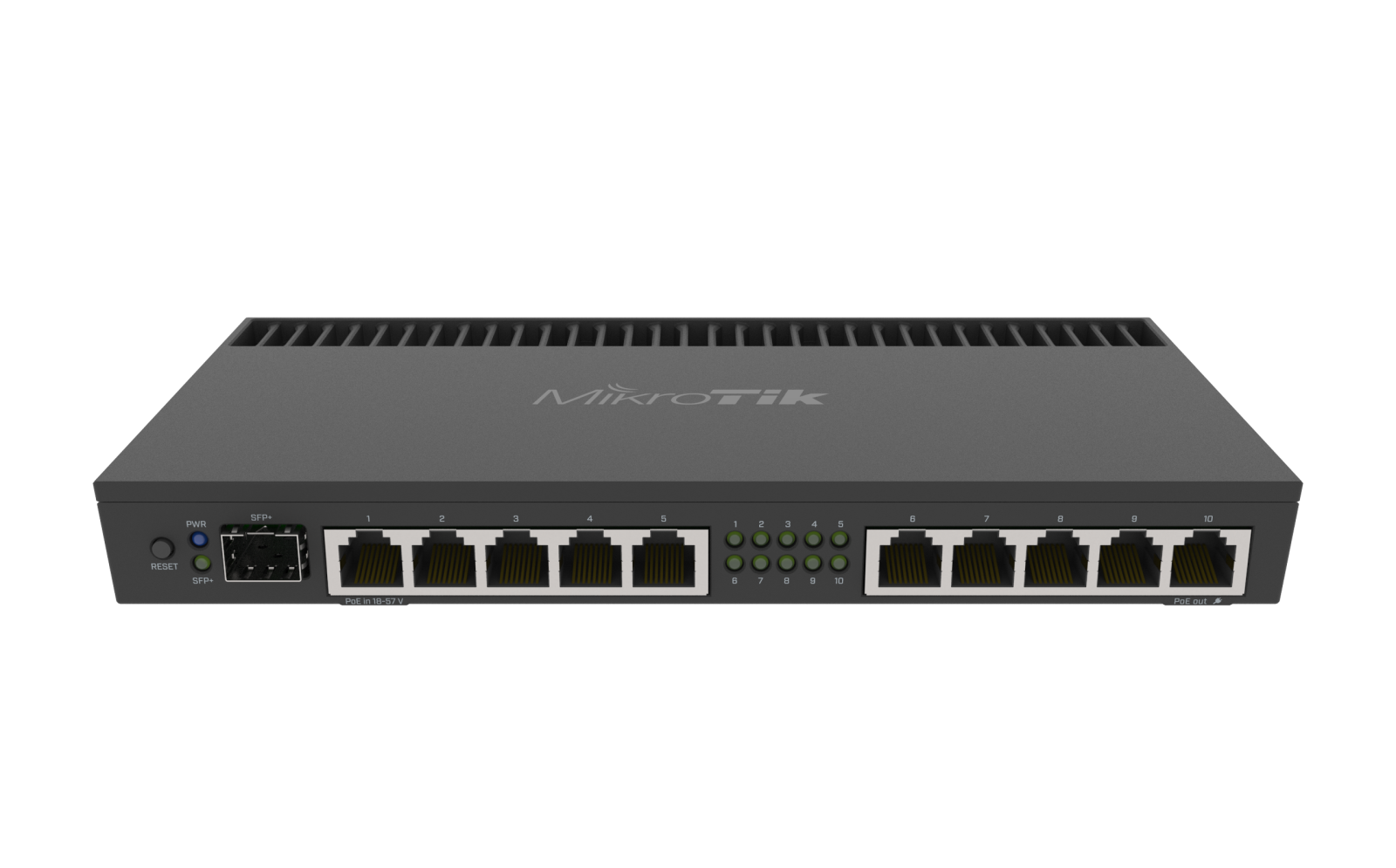 Mikrotik RB4011iGS+RM Powerful 10xGigabit port router with a Quad-core 1.4Ghz CPU, 1GB RAM, SFP+ 10Gbps cage and desktop case with rack ears