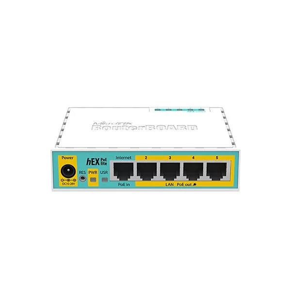 Mikrotik hEX PoE Lite is 5xEthernet with PoE output for four ports, USB, 650MHz CPU, 64MB RAM, RouterOS L4