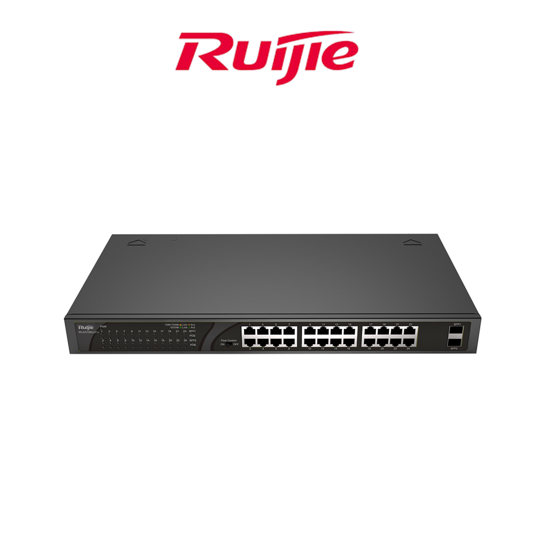 RUIJIE RG-ES126G-LP-L UNMANAGED SWITCH, 24 GE POE+ PORT + 2 SFP (NON COMBO), POE POWER BUDGET 180W
